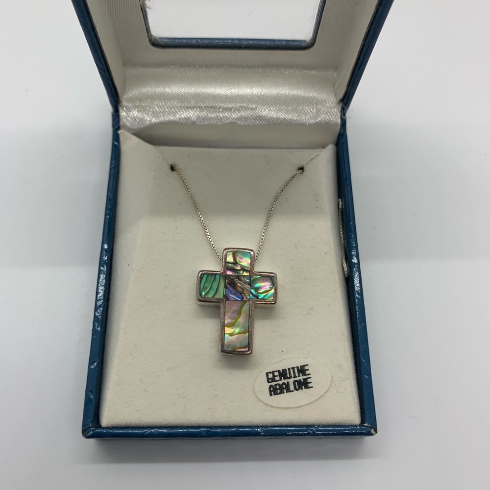 Sterling & Adalone Cross Necklace / NWT!